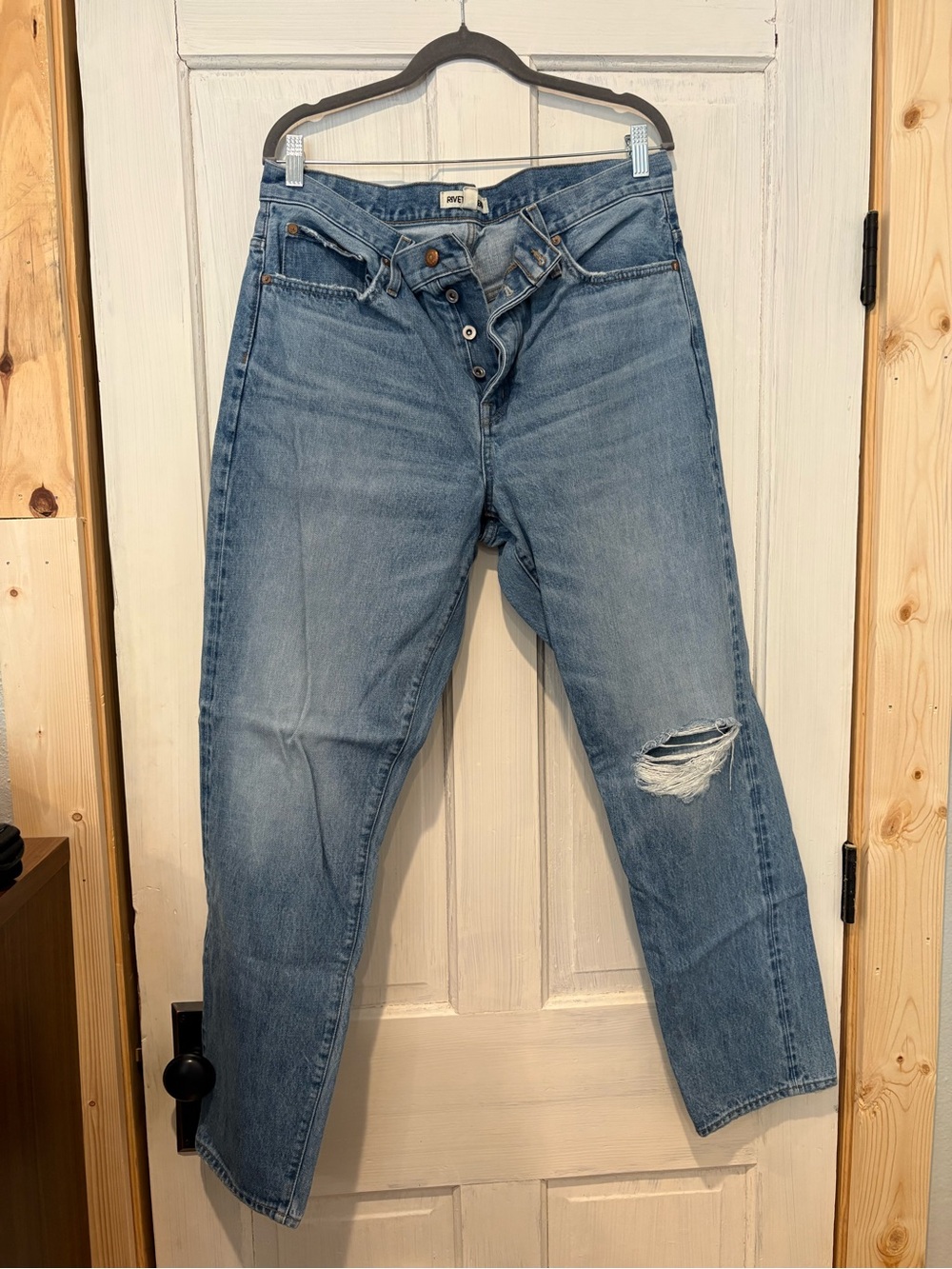 Madewell Light Blue Straight Leg Jeans with Knee Distress